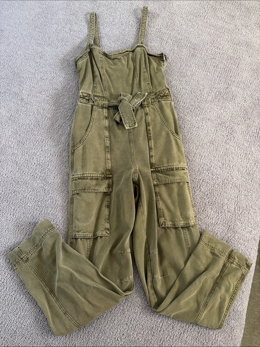 Free People Olive Green Utility Jumpsuit